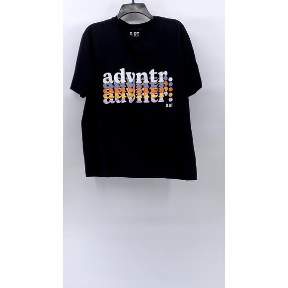 D.RT Men's Black-Multi Advntr Graphic Crewneck Short Sleeve Casual T-Shirt SZ L - Picture 1 of 9